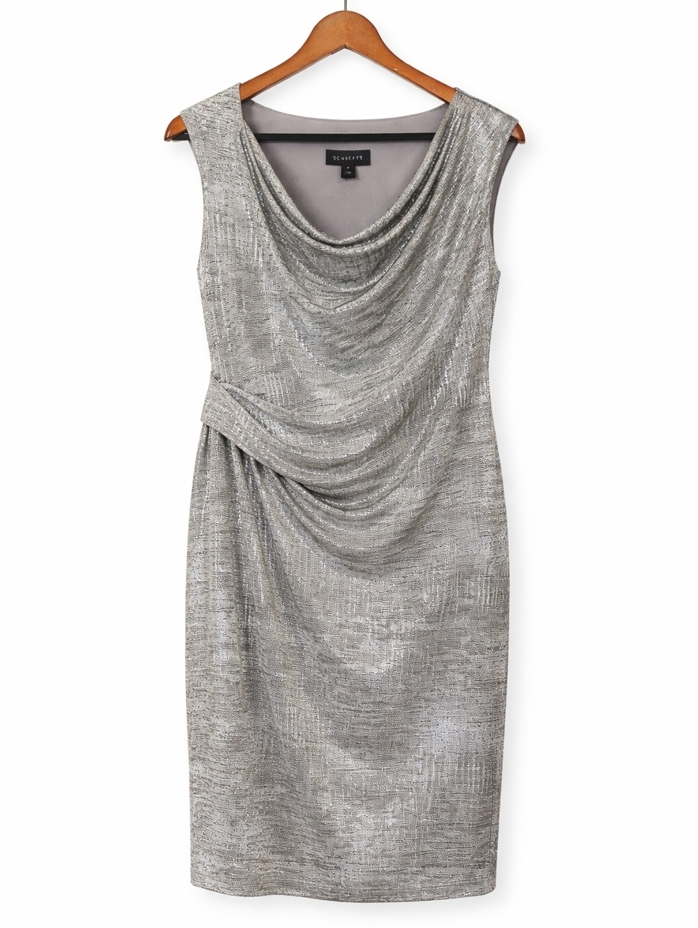 Scarlett Women’s Size 8 Silver Metallic Ruched Sheath Dress Sleeveless Cowl Neck - Picture 2 of 10